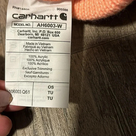 Carhartt Knit Cuffed Pom Pom Beanie, two tone, Apricot Cider  - OS - Picture 5 of 6